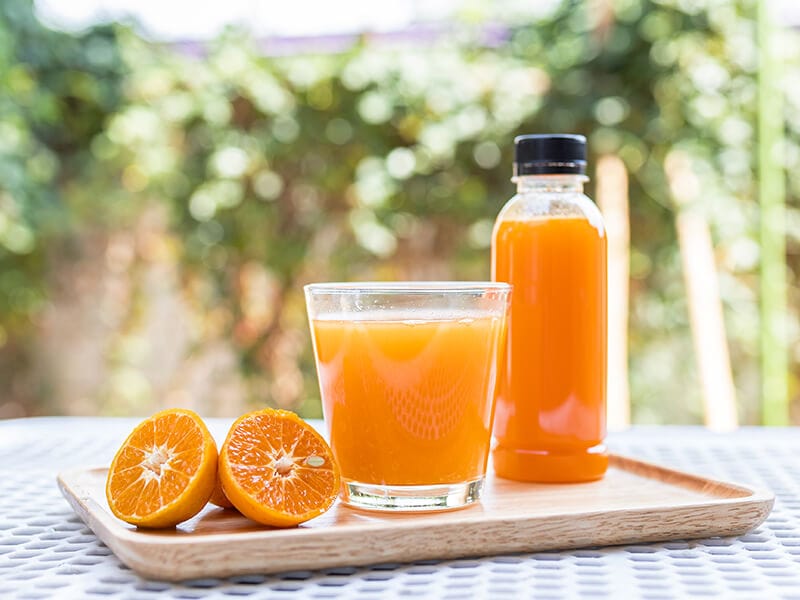 Orange Juice on Glass Bottle