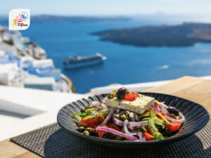 Greek Dishes Salads In Santorini Island