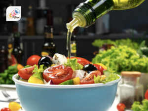 Greek Dishes Salads Pouring Olive Oil