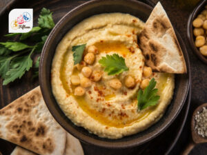 Israeli Dishes Hummus Served with Pita